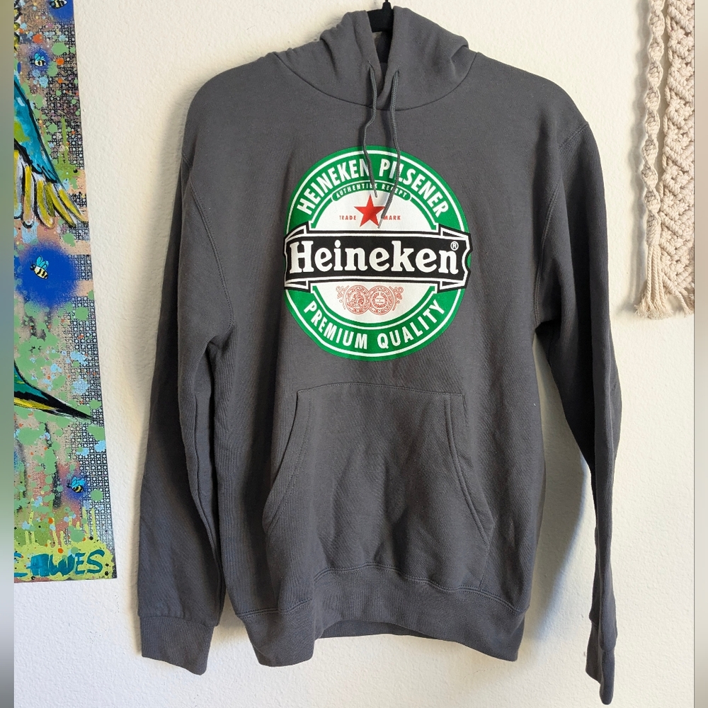 Heineken Pilsner Beer Alcohol Hoodie Sweatshirt Dark Grey Unisex Men's Sz S